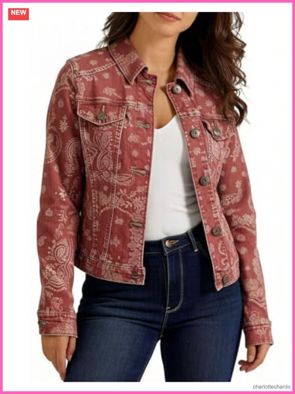 Women Floral Print Cropped Denim Jacket Button Down Jean Trucker Coat